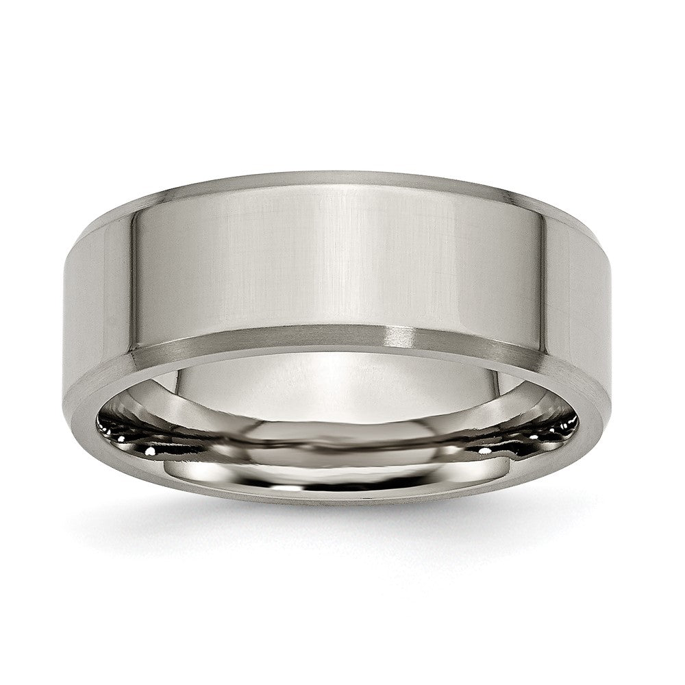 8mm Titanium Polished & Brushed Beveled Edge Comfort Fit Band, Item R11845 by The Black Bow Jewelry Co.