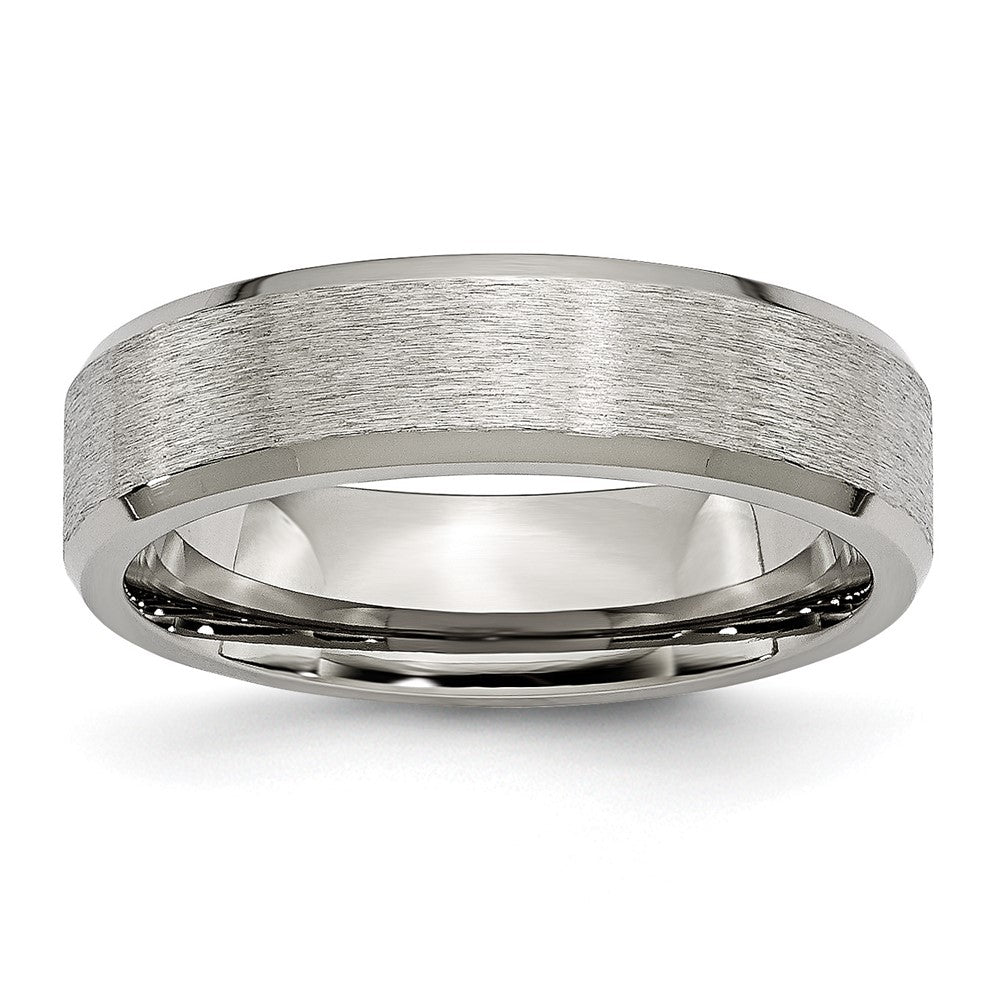 6mm Titanium Grain Brushed Beveled Edge Standard Fit Band, Item R11847 by The Black Bow Jewelry Co.