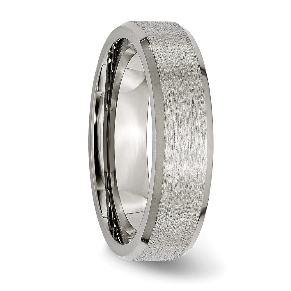 Alternate view of the 6mm Titanium Grain Brushed Beveled Edge Standard Fit Band by The Black Bow Jewelry Co.