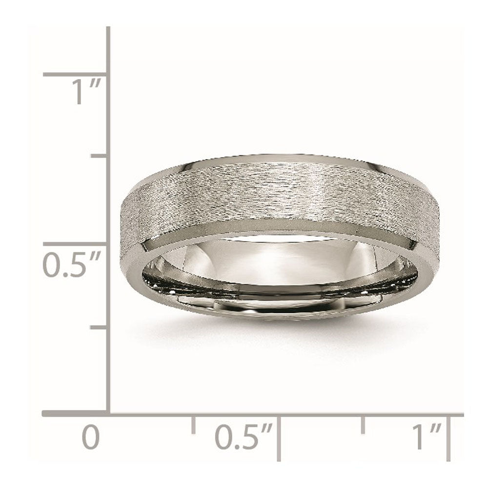 Alternate view of the 6mm Titanium Grain Brushed Beveled Edge Standard Fit Band by The Black Bow Jewelry Co.
