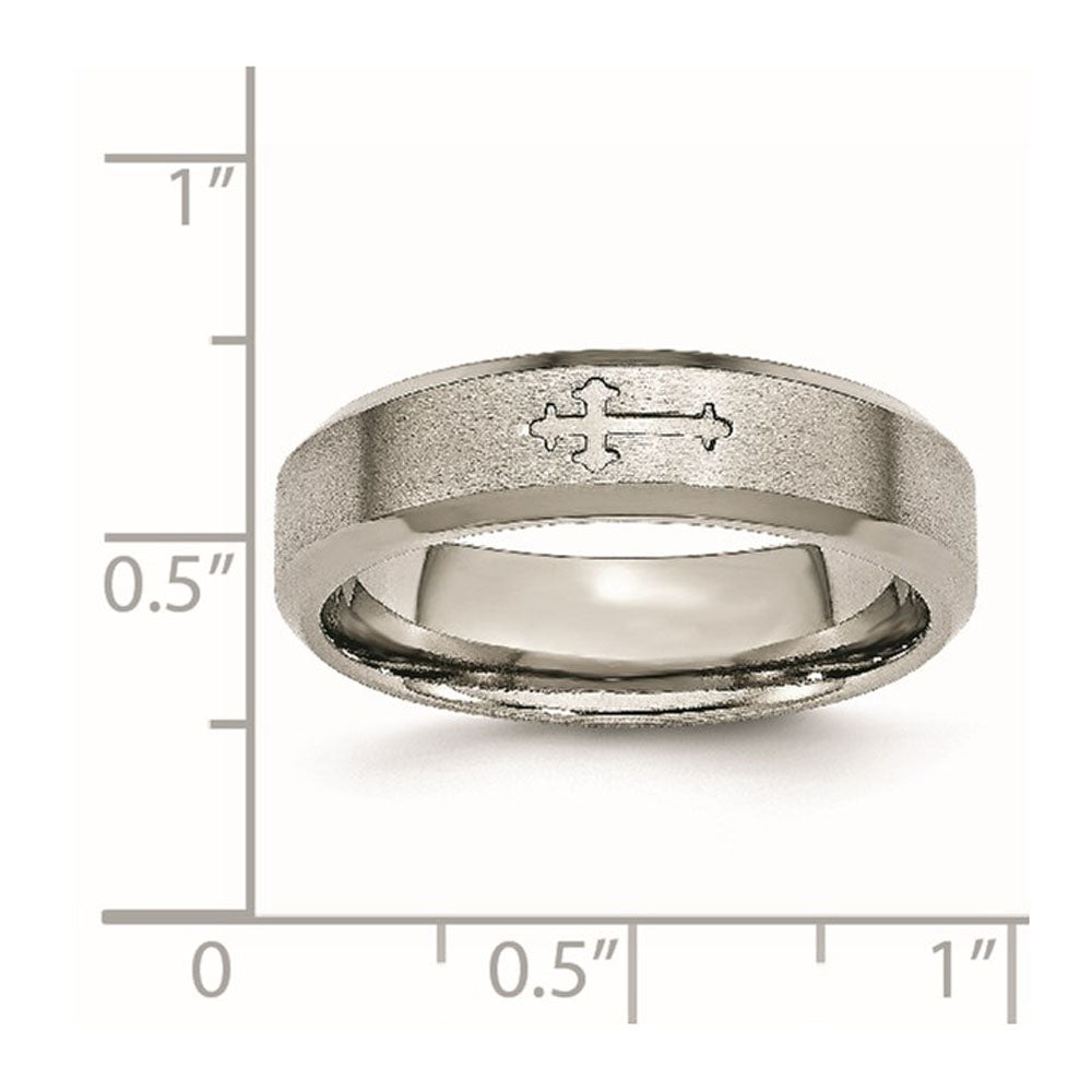 Alternate view of the 6mm Titanium Recessed Cross Beveled Edge Standard Fit Band by The Black Bow Jewelry Co.