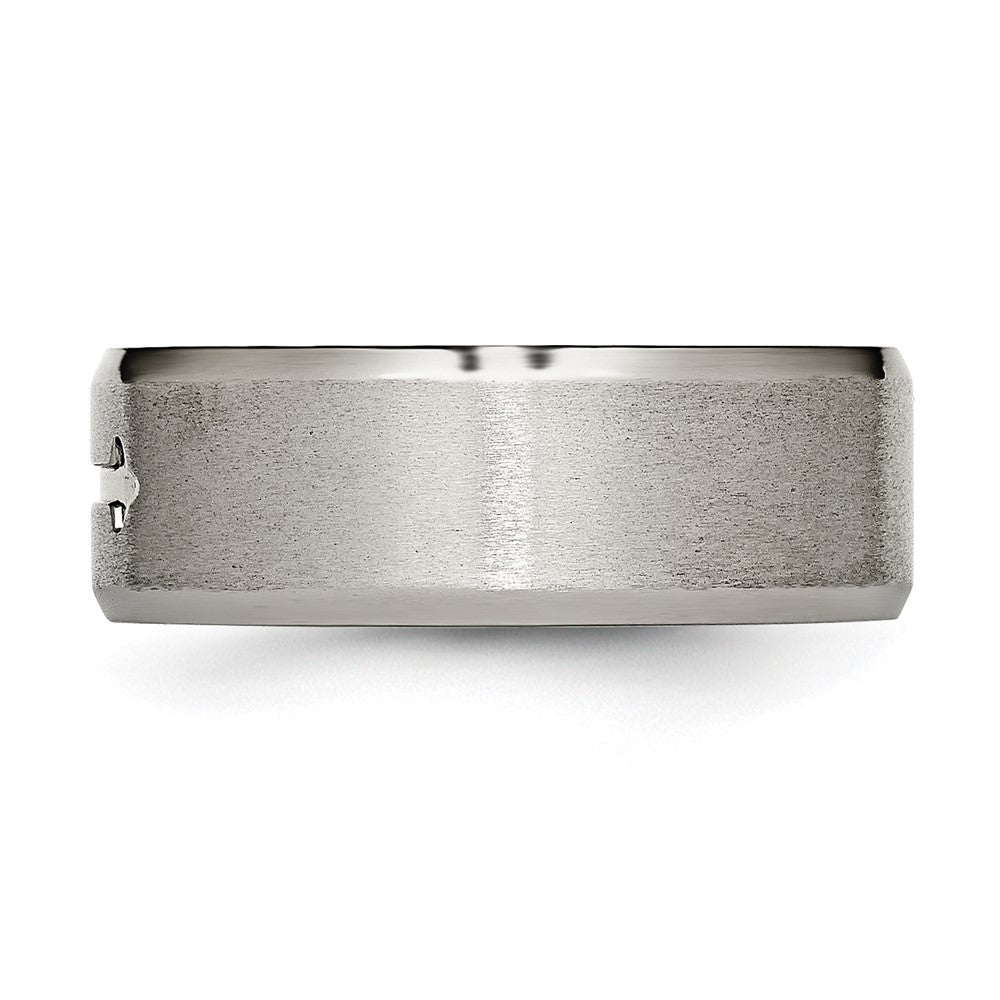 Alternate view of the 8mm Titanium Recessed Cross Beveled Edge Standard Fit Band by The Black Bow Jewelry Co.