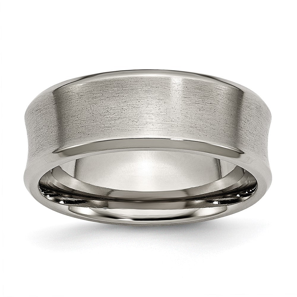 8mm Titanium Brushed Concave Polished Beveled Edge Standard Fit Band, Item R11851 by The Black Bow Jewelry Co.