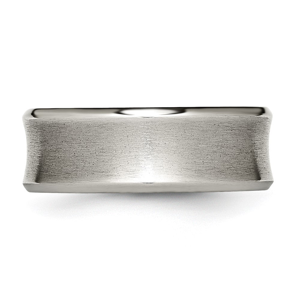 Alternate view of the 8mm Titanium Brushed Concave Polished Beveled Edge Standard Fit Band by The Black Bow Jewelry Co.