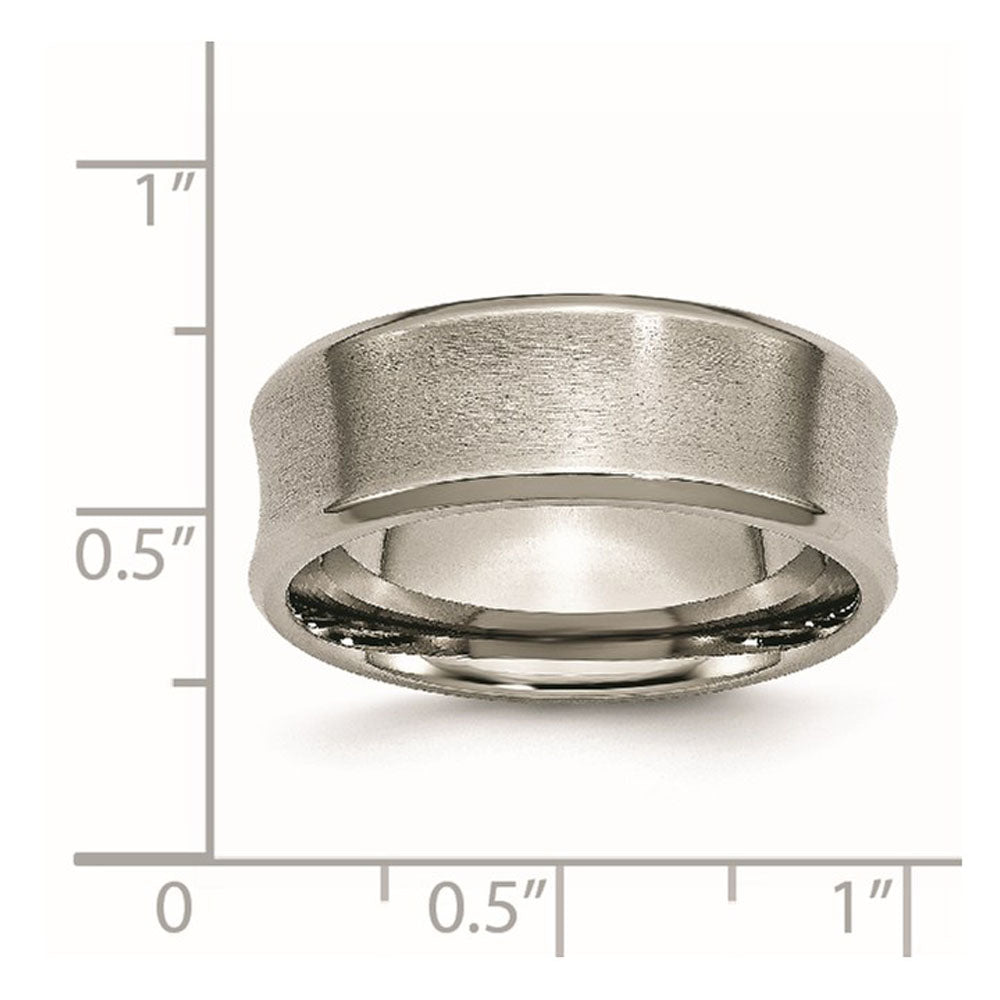 Alternate view of the 8mm Titanium Brushed Concave Polished Beveled Edge Standard Fit Band by The Black Bow Jewelry Co.
