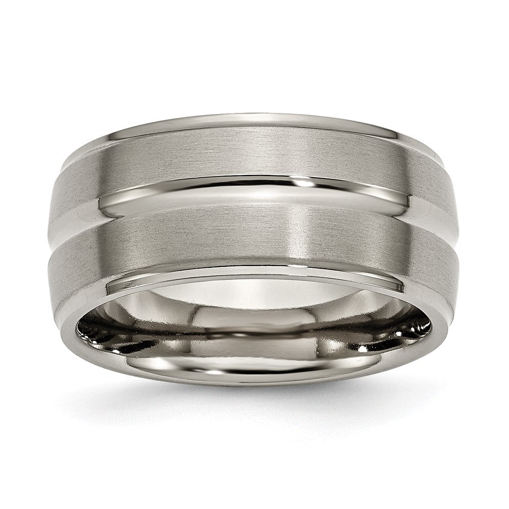 Men's Titanium 10mm Brushed Grooved Ridged Edge Standard Fit Band, Item R11857 by The Black Bow Jewelry Co.