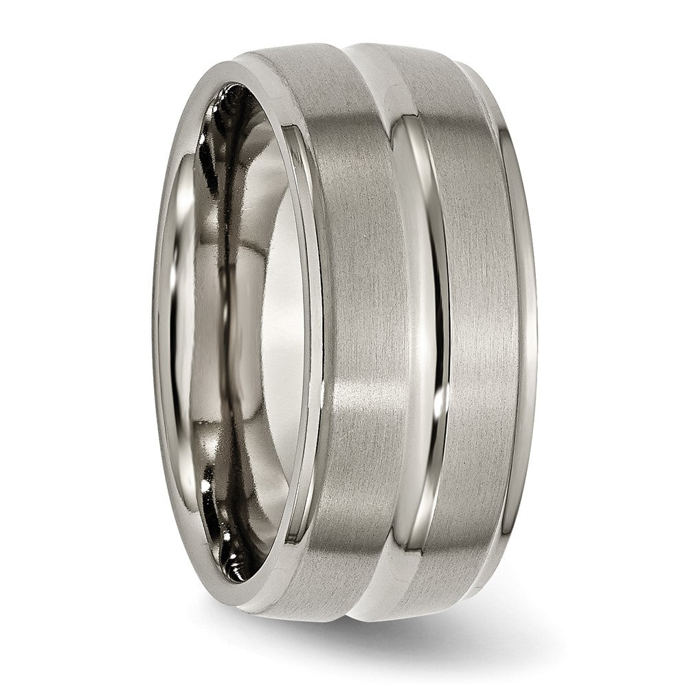 Alternate view of the Men&#39;s Titanium 10mm Brushed Grooved Ridged Edge Standard Fit Band by The Black Bow Jewelry Co.