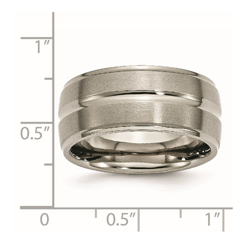 Alternate view of the Men&#39;s Titanium 10mm Brushed Grooved Ridged Edge Standard Fit Band by The Black Bow Jewelry Co.