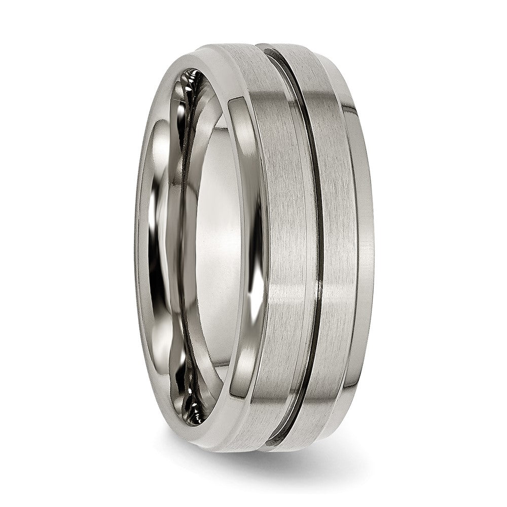 Alternate view of the Men's Titanium 8mm Brushed Grooved Ridged Edge Standard Fit Band by The Black Bow Jewelry Co.