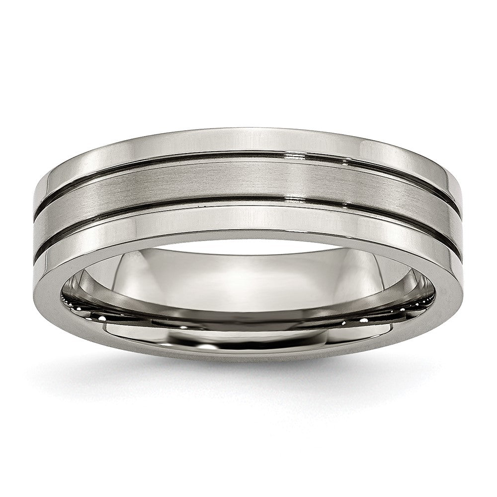 6mm Titanium Brushed Center Grooved Standard Fit Band, Item R11862 by The Black Bow Jewelry Co.