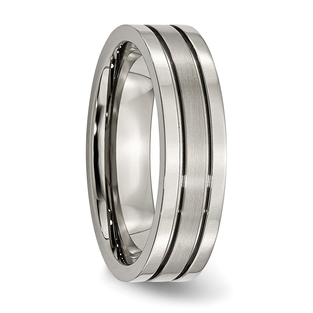 Alternate view of the 6mm Titanium Brushed Center Grooved Standard Fit Band by The Black Bow Jewelry Co.