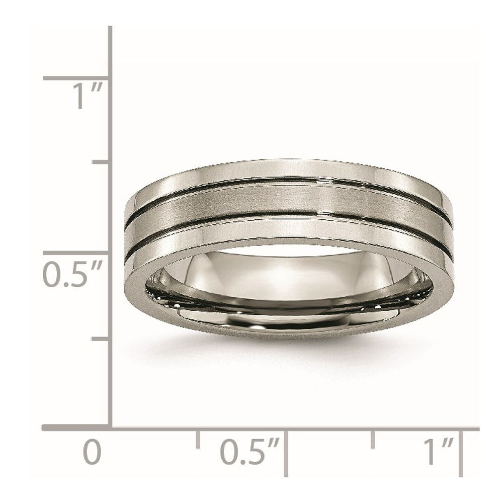 Alternate view of the 6mm Titanium Brushed Center Grooved Standard Fit Band by The Black Bow Jewelry Co.