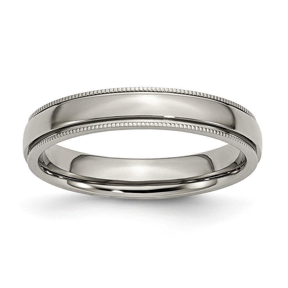 4mm Titanium Grooved &amp; Milgrain Edge Standard Fit Band, Item R11864 by The Black Bow Jewelry Co.