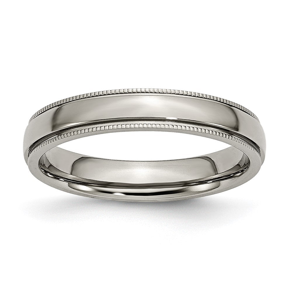 4mm Titanium Grooved & Milgrain Edge Standard Fit Band, Item R11864 by The Black Bow Jewelry Co.