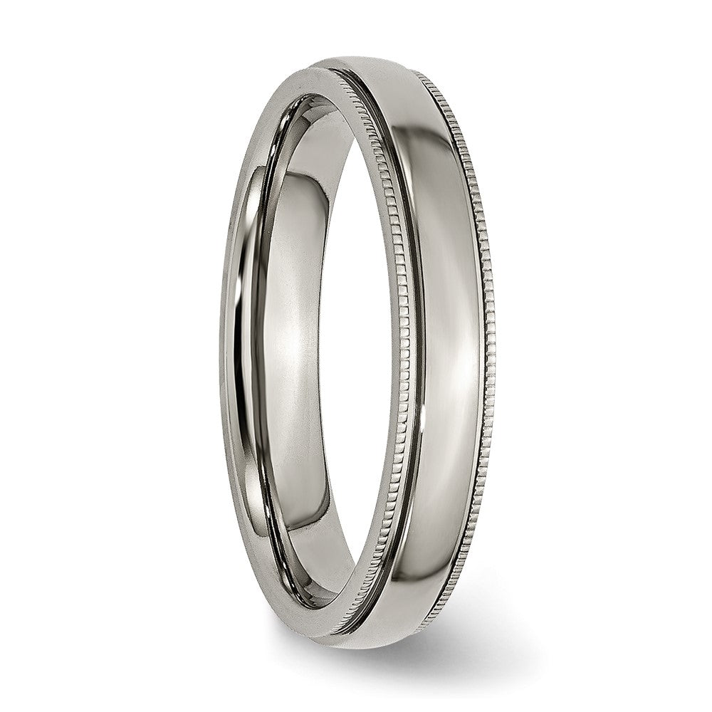 Alternate view of the 4mm Titanium Grooved &amp; Milgrain Edge Standard Fit Band by The Black Bow Jewelry Co.