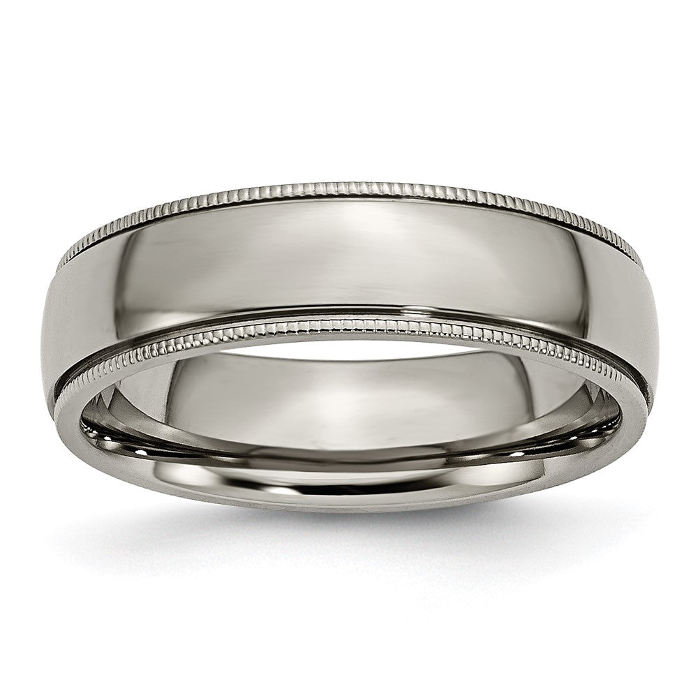 6mm Titanium Grooved &amp; Milgrain Edge Standard Fit Band, Item R11865 by The Black Bow Jewelry Co.