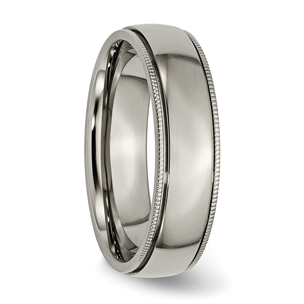 Alternate view of the 6mm Titanium Grooved &amp; Milgrain Edge Standard Fit Band by The Black Bow Jewelry Co.