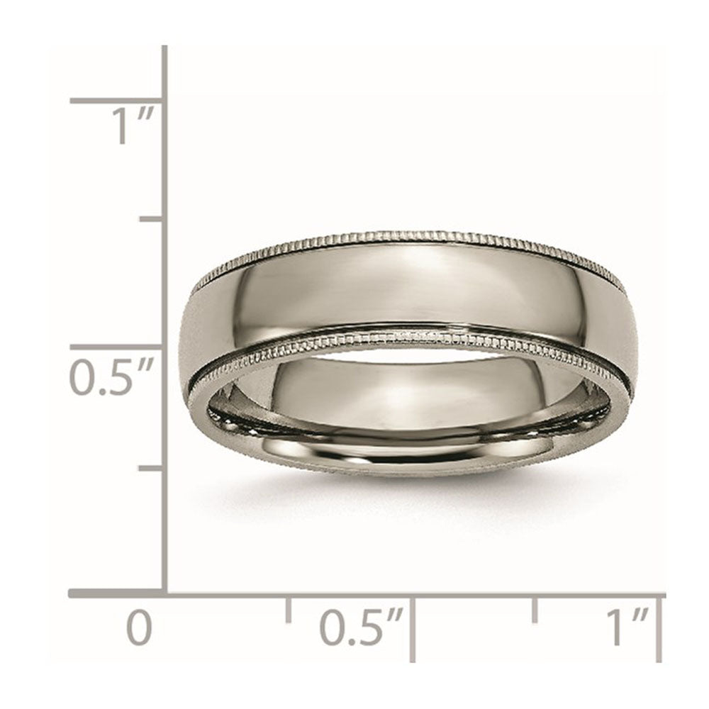 Alternate view of the 6mm Titanium Grooved &amp; Milgrain Edge Standard Fit Band by The Black Bow Jewelry Co.