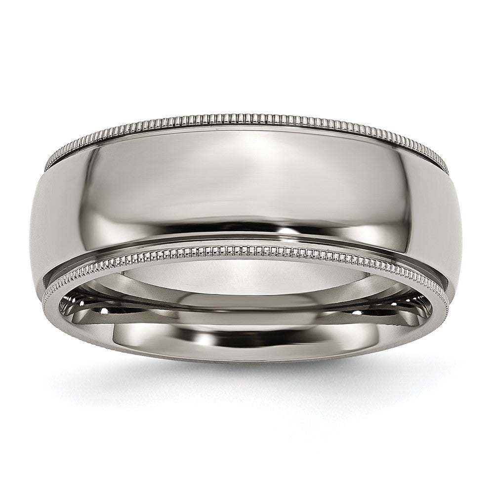 Men's 8mm Titanium Grooved & Milgrain Edge Standard Fit Band, Item R11866 by The Black Bow Jewelry Co.