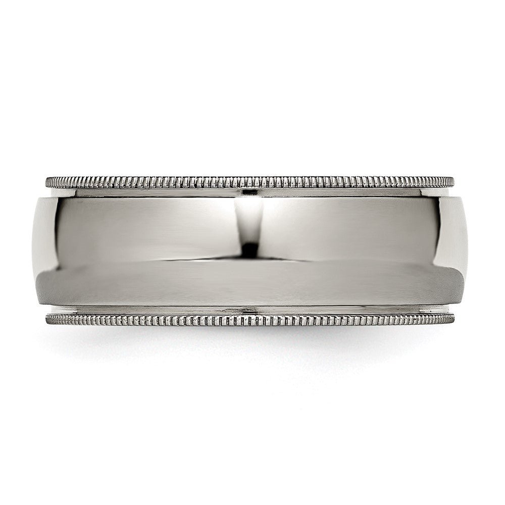 Alternate view of the Men's 8mm Titanium Grooved & Milgrain Edge Standard Fit Band by The Black Bow Jewelry Co.