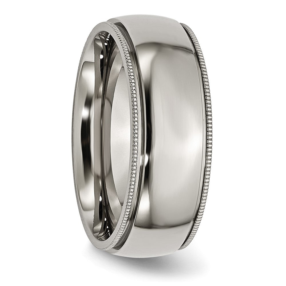 Alternate view of the Men's 8mm Titanium Grooved & Milgrain Edge Standard Fit Band by The Black Bow Jewelry Co.