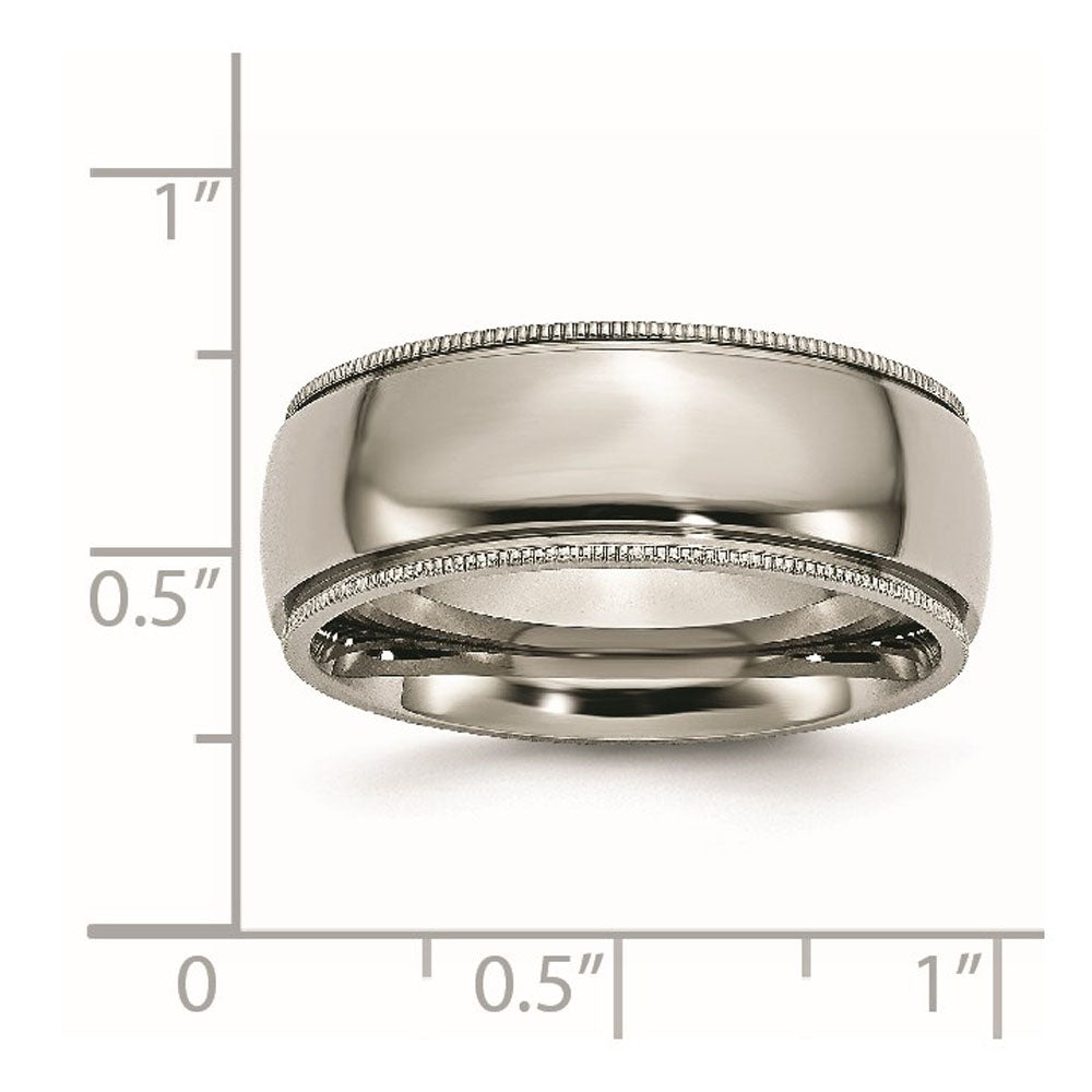 Alternate view of the Men's 8mm Titanium Grooved & Milgrain Edge Standard Fit Band by The Black Bow Jewelry Co.