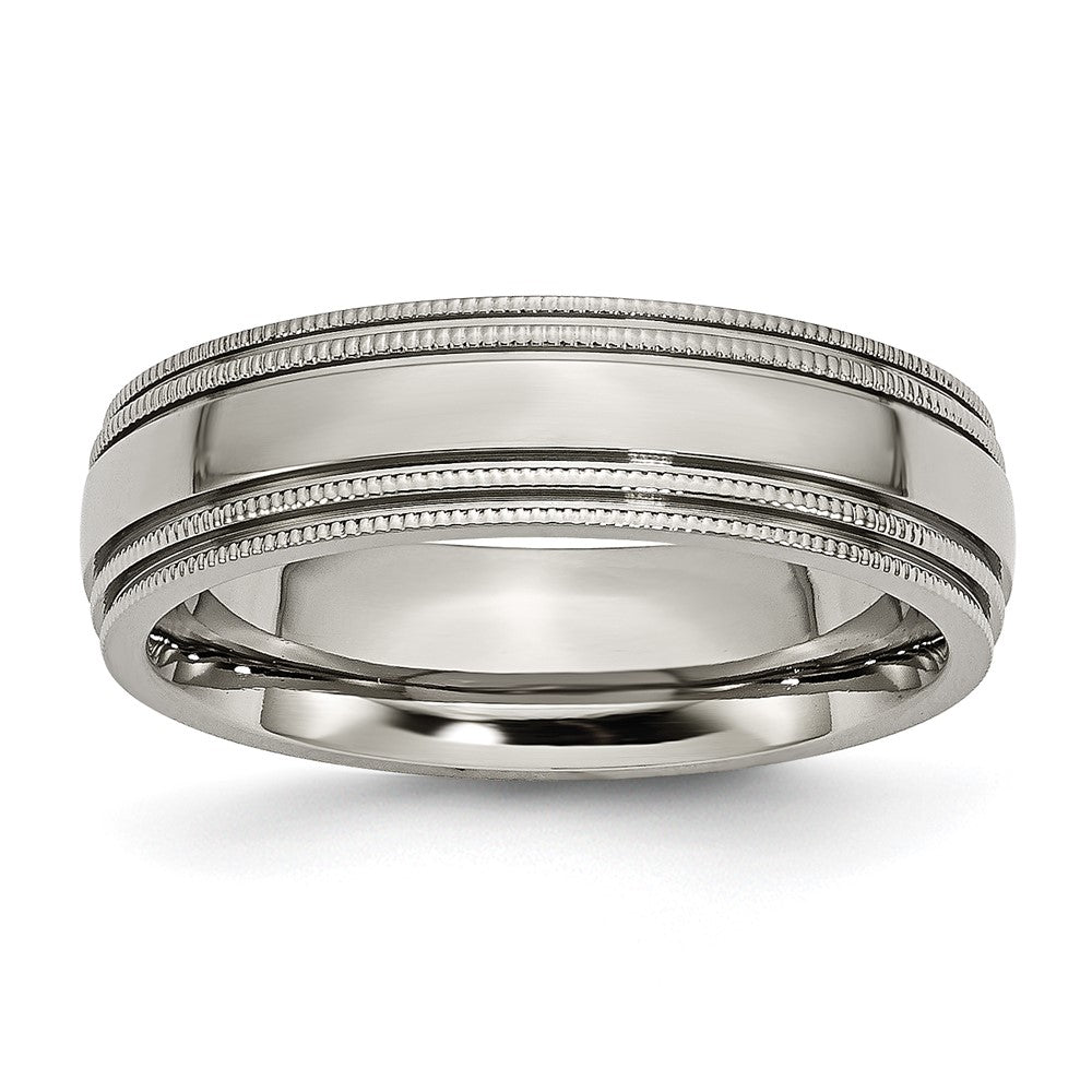 6mm Titanium Polished Double Milgrain Standard Fit Band, Item R11867 by The Black Bow Jewelry Co.