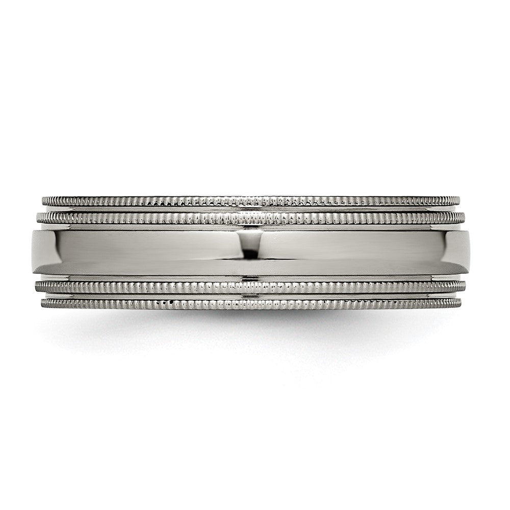 Alternate view of the 6mm Titanium Polished Double Milgrain Standard Fit Band by The Black Bow Jewelry Co.