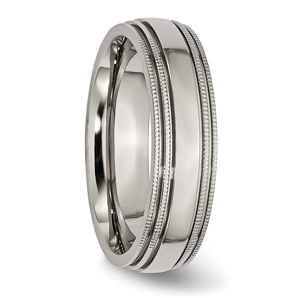 Alternate view of the 6mm Titanium Polished Double Milgrain Standard Fit Band by The Black Bow Jewelry Co.
