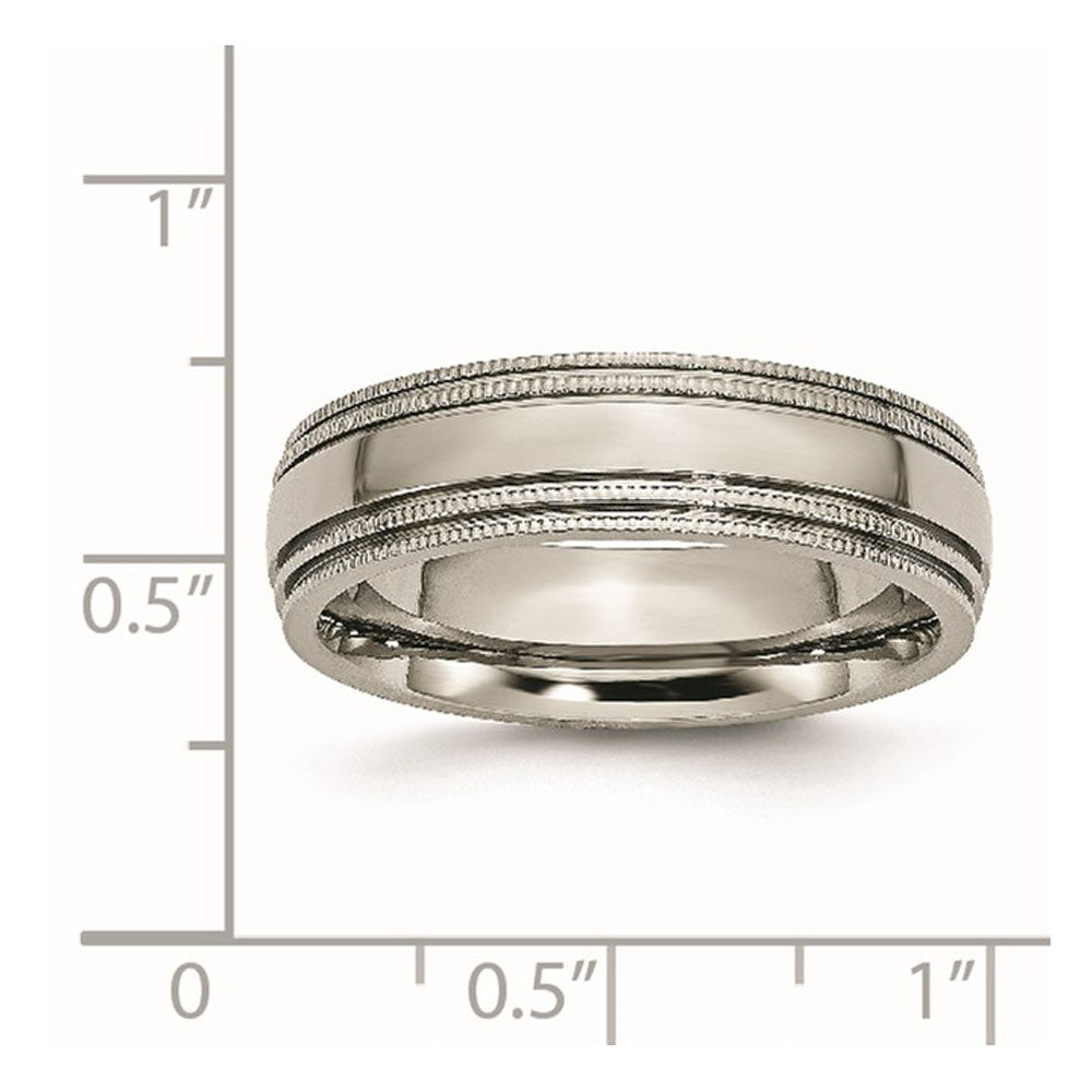 Alternate view of the 6mm Titanium Polished Double Milgrain Standard Fit Band by The Black Bow Jewelry Co.