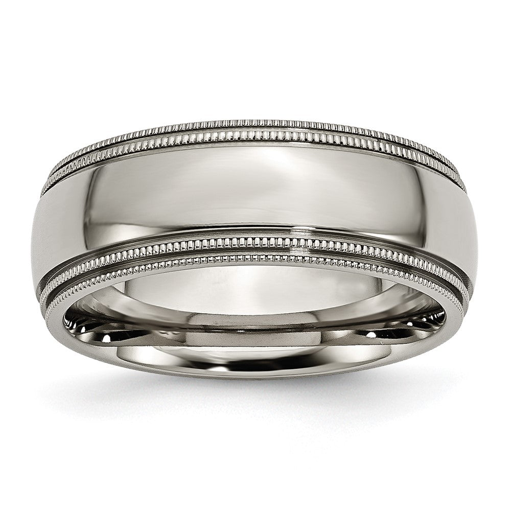 8mm Titanium Polished Double Milgrain Standard Fit Band, Item R11868 by The Black Bow Jewelry Co.
