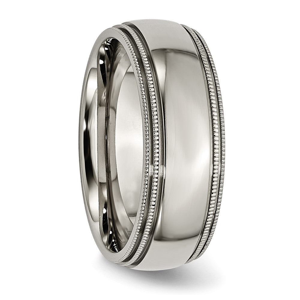 Alternate view of the 8mm Titanium Polished Double Milgrain Standard Fit Band by The Black Bow Jewelry Co.