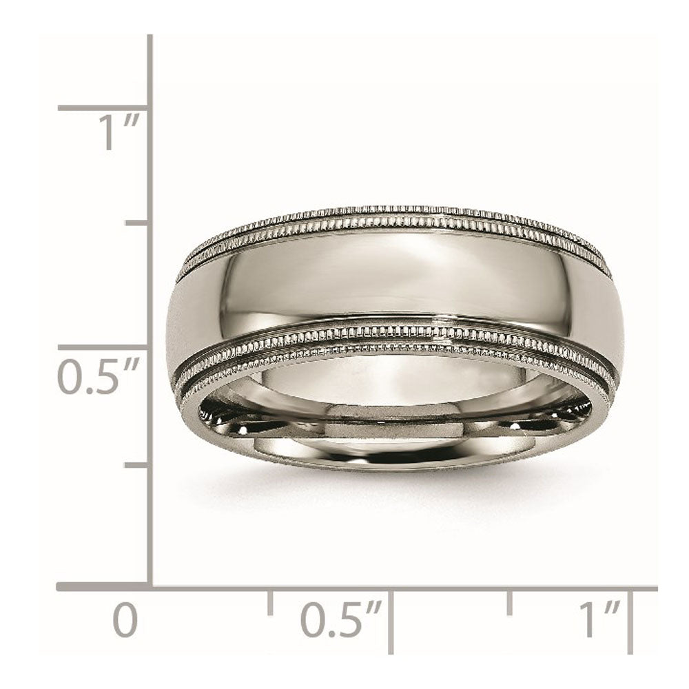 Alternate view of the 8mm Titanium Polished Double Milgrain Standard Fit Band by The Black Bow Jewelry Co.