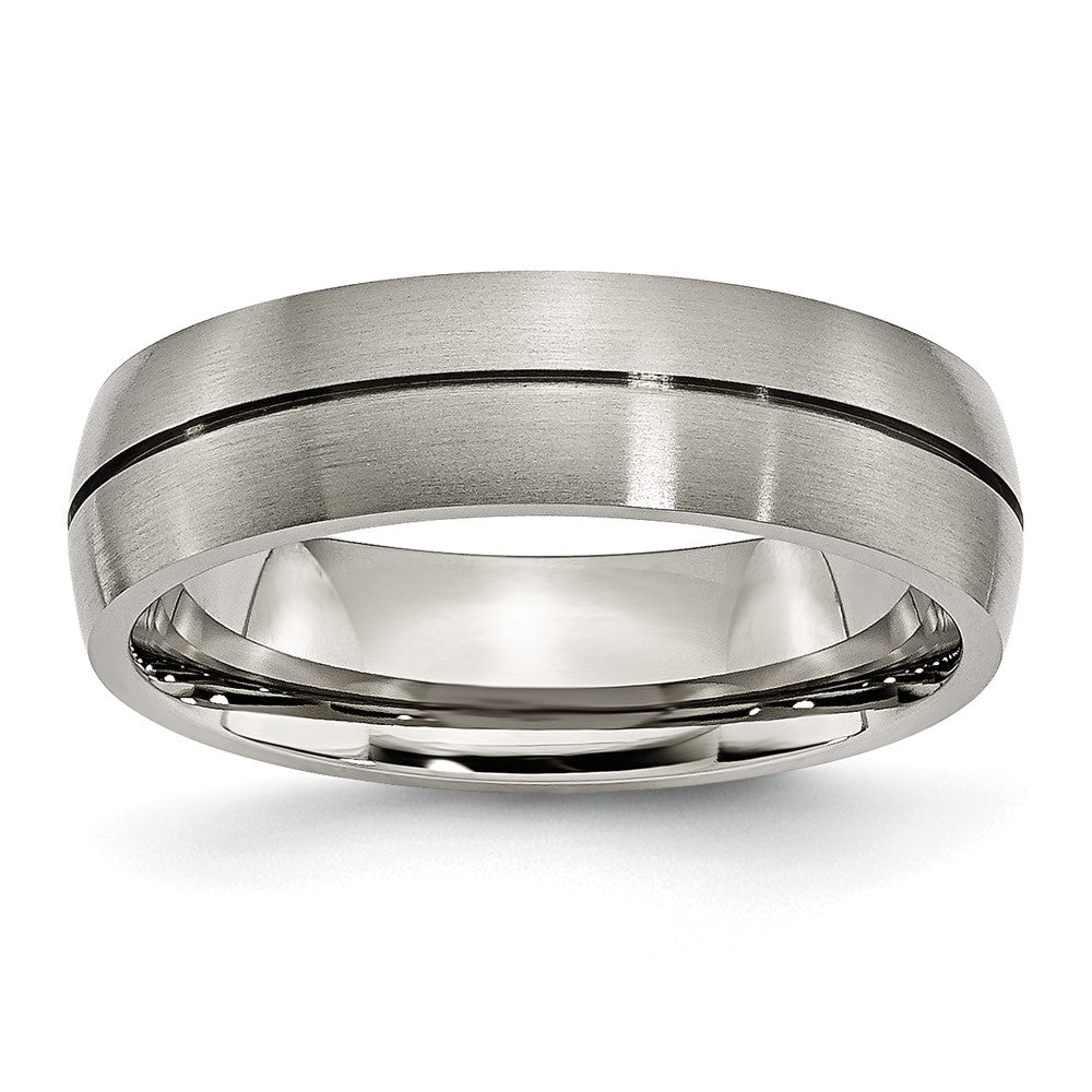 6mm Titanium Brushed & Grooved Standard Fit Band, Item R11869 by The Black Bow Jewelry Co.