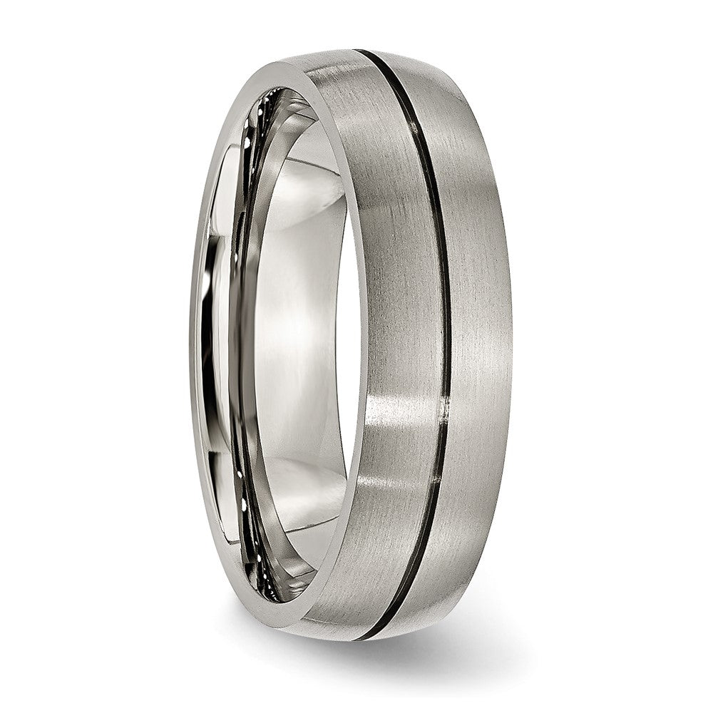 Alternate view of the 6mm Titanium Brushed & Grooved Standard Fit Band by The Black Bow Jewelry Co.