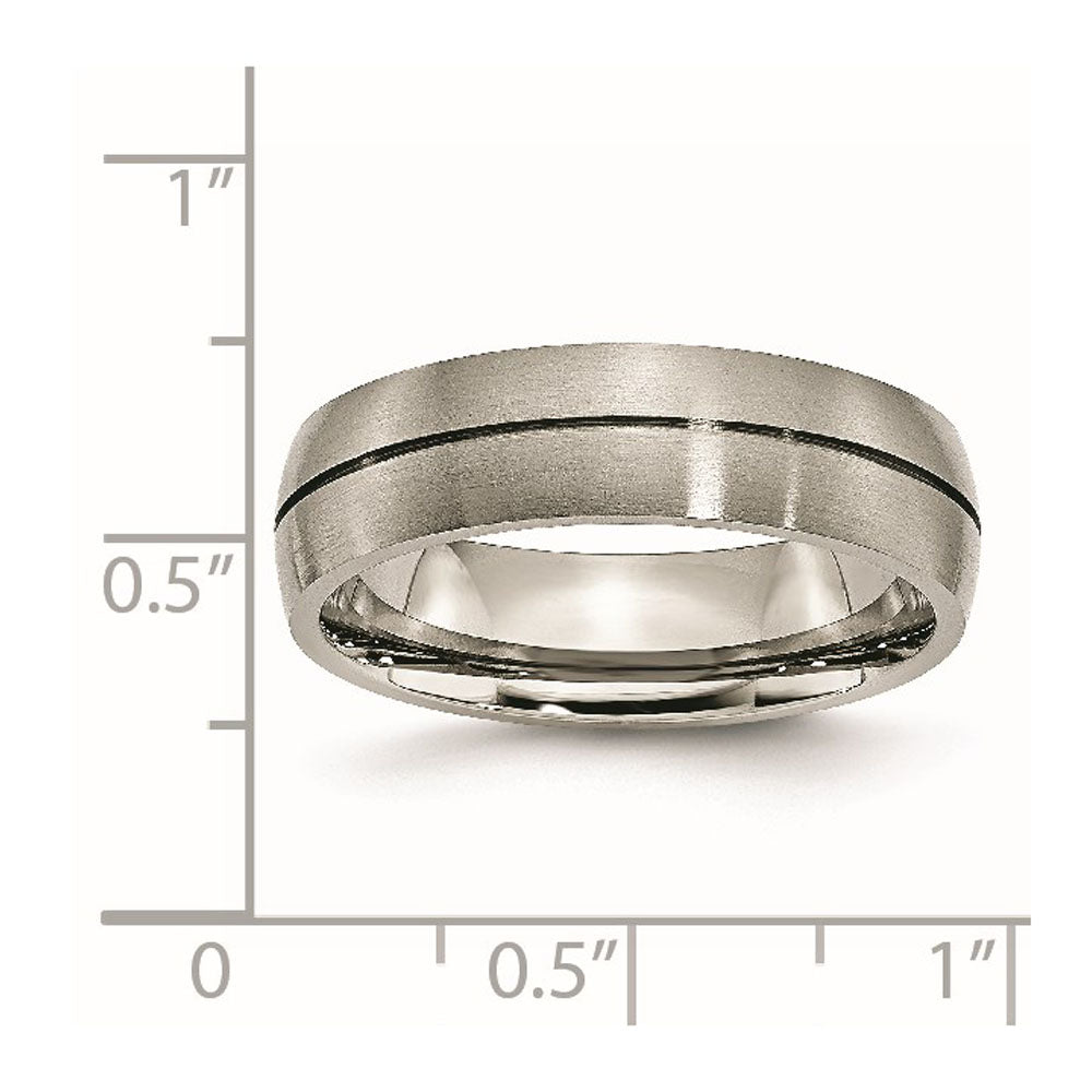 Alternate view of the 6mm Titanium Brushed & Grooved Standard Fit Band by The Black Bow Jewelry Co.
