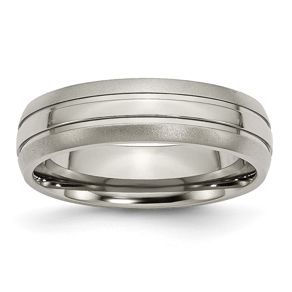 6mm Titanium Polished &amp; Satin Grooved Standard Fit Band, Item R11870 by The Black Bow Jewelry Co.