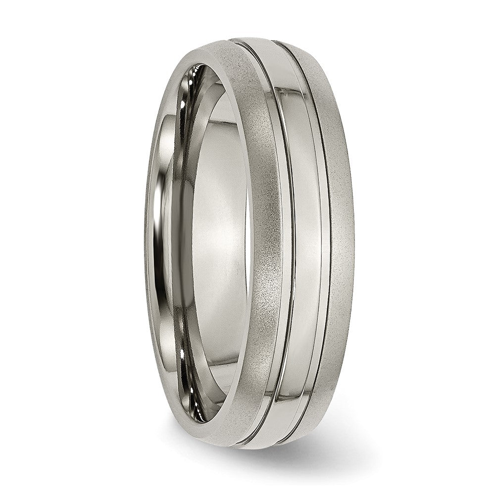 Alternate view of the 6mm Titanium Polished &amp; Satin Grooved Standard Fit Band by The Black Bow Jewelry Co.