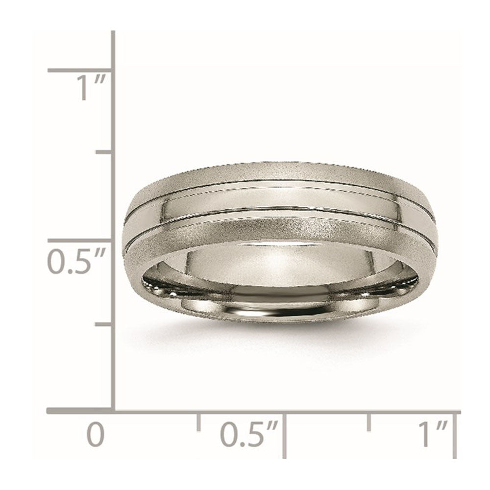 Alternate view of the 6mm Titanium Polished &amp; Satin Grooved Standard Fit Band by The Black Bow Jewelry Co.