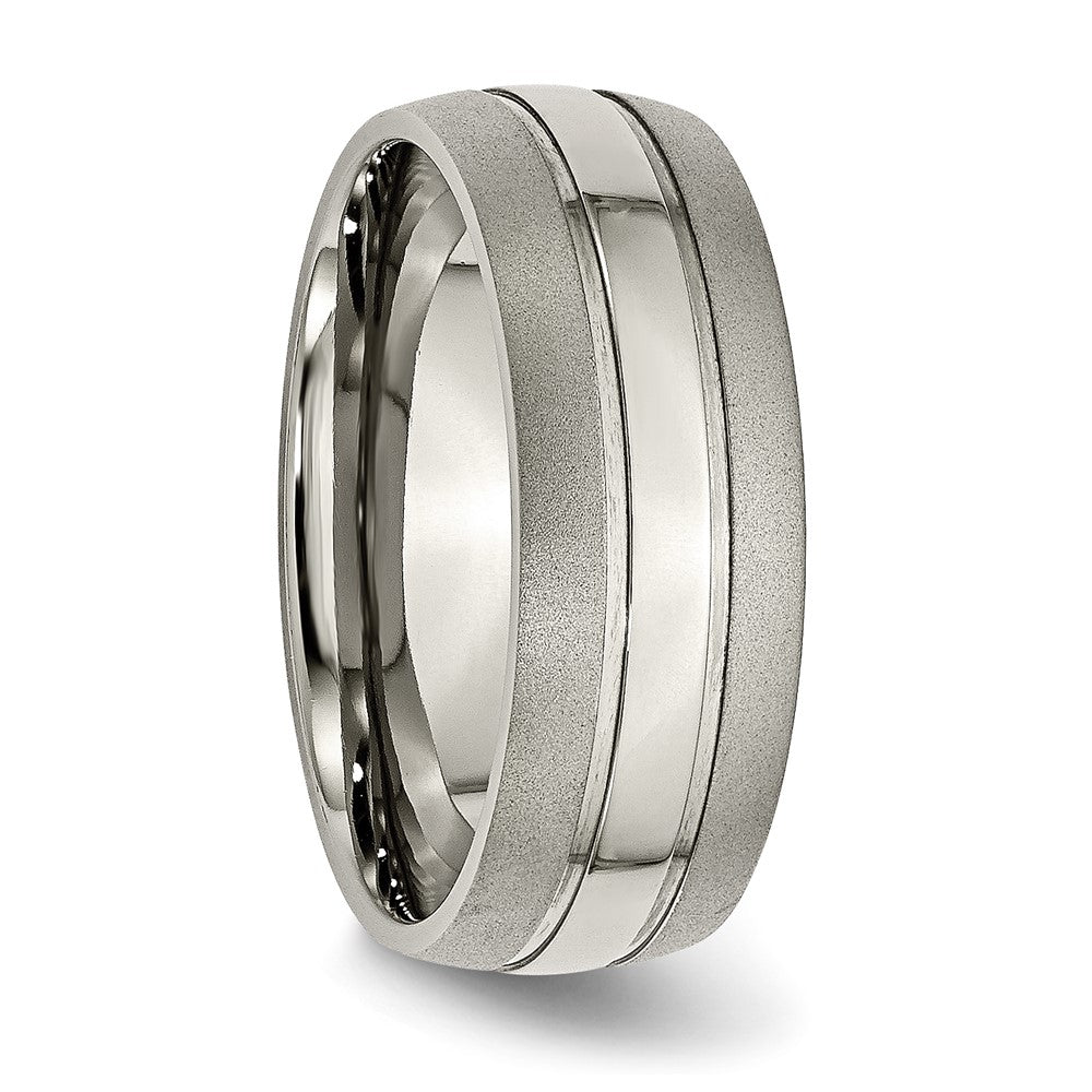 Alternate view of the 8mm Titanium Polished & Satin Grooved Standard Fit Band by The Black Bow Jewelry Co.