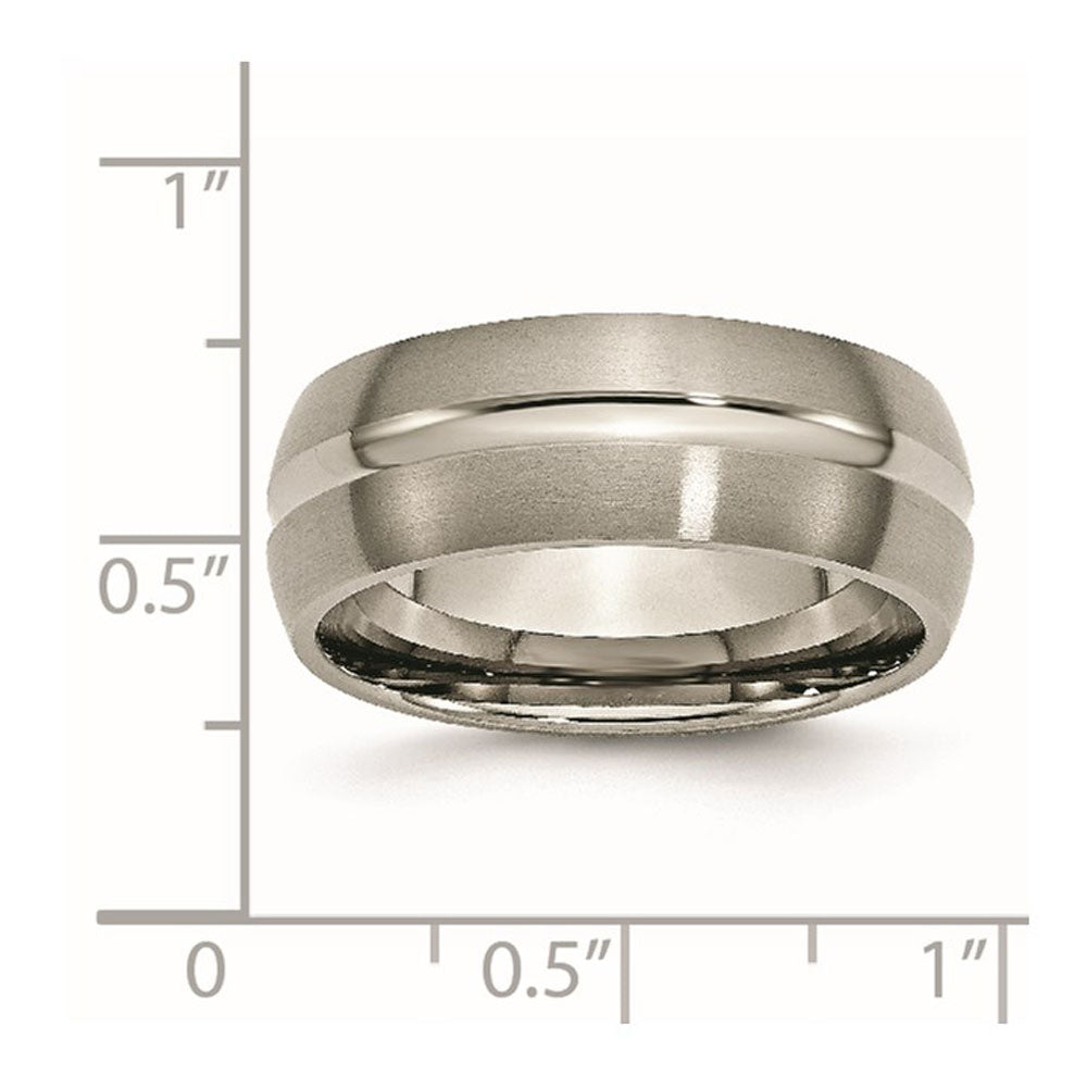 Alternate view of the Titanium 8mm Center Grooved Standard Fit Band by The Black Bow Jewelry Co.