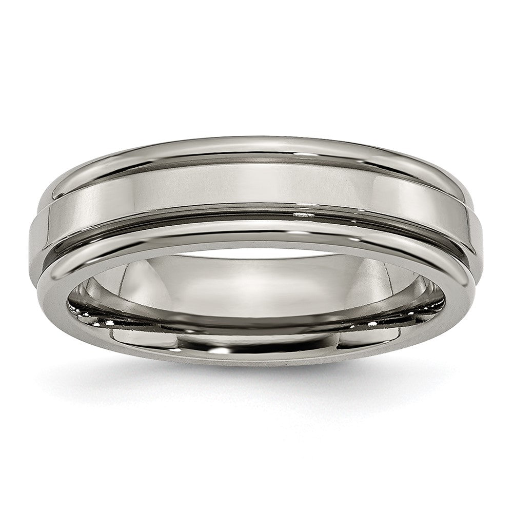 6mm Titanium Polished Grooved Edge Standard Fit Band, Item R11876 by The Black Bow Jewelry Co.