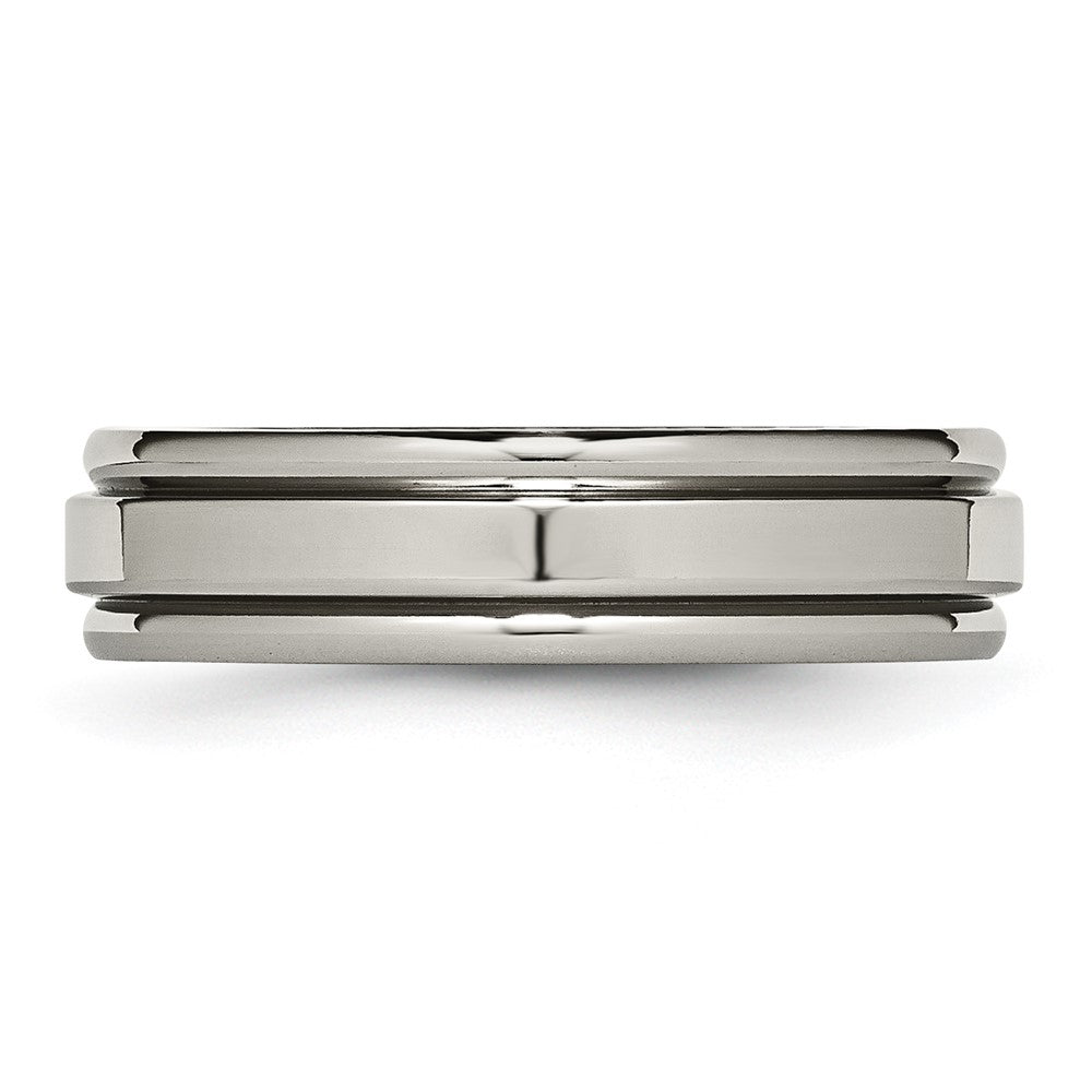 Alternate view of the 6mm Titanium Polished Grooved Edge Standard Fit Band by The Black Bow Jewelry Co.