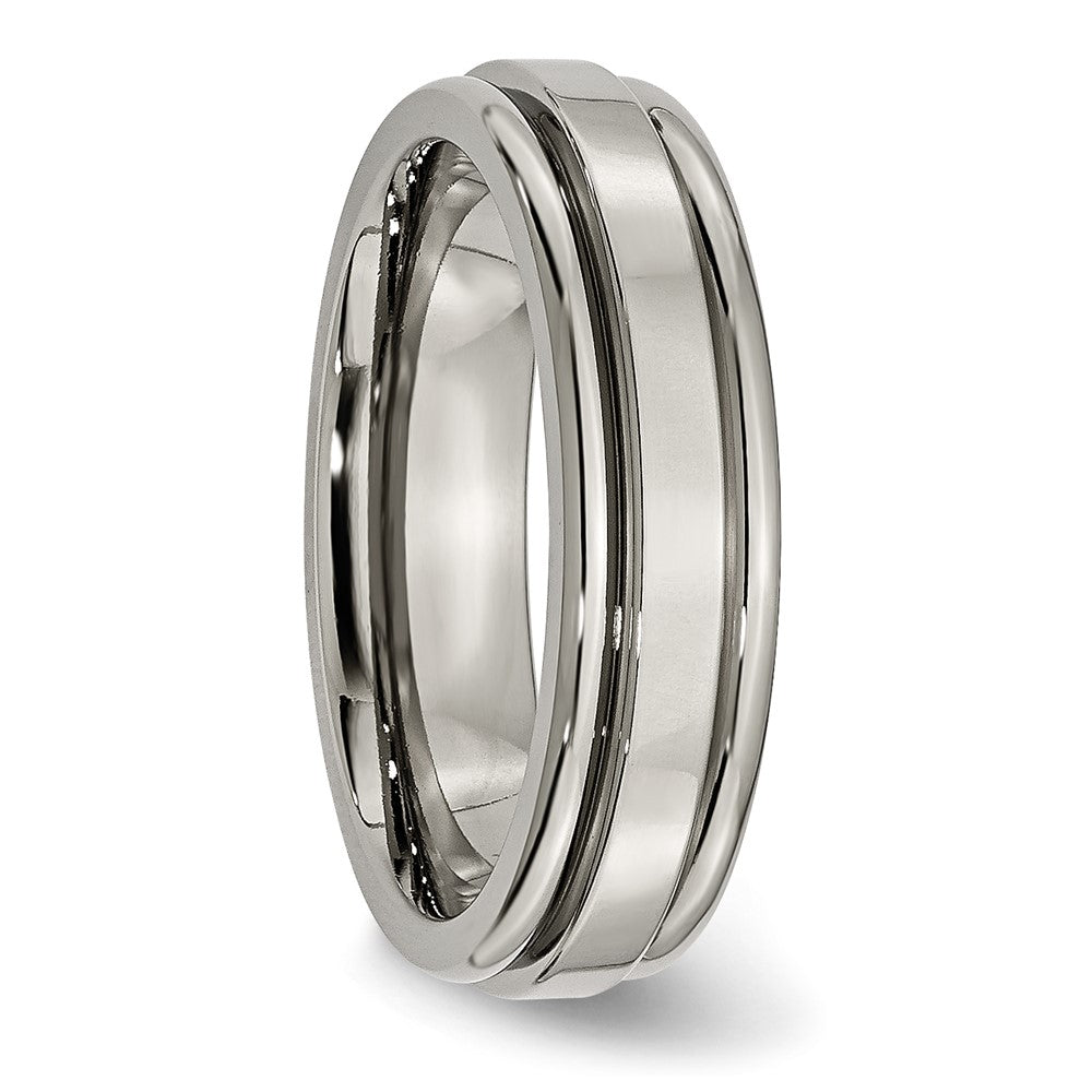 Alternate view of the 6mm Titanium Polished Grooved Edge Standard Fit Band by The Black Bow Jewelry Co.