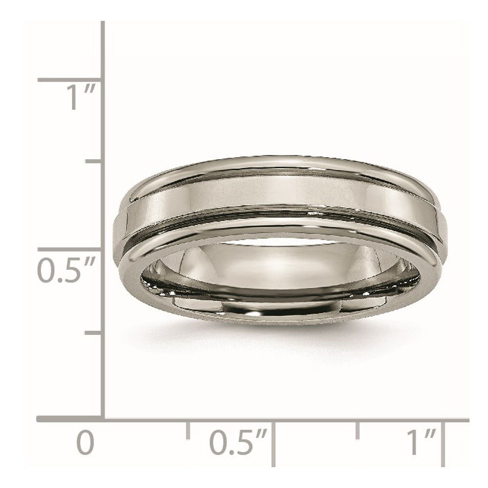 Alternate view of the 6mm Titanium Polished Grooved Edge Standard Fit Band by The Black Bow Jewelry Co.