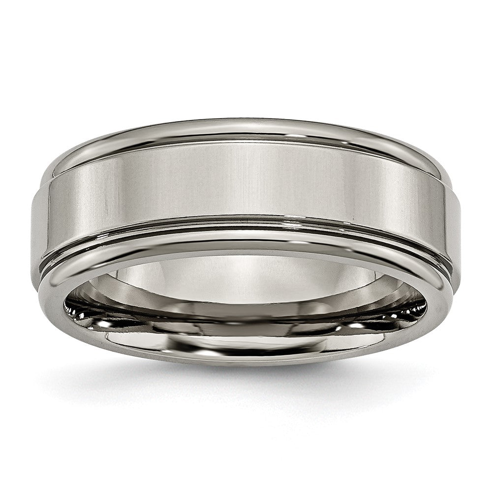 8mm Titanium Polished Grooved Edge Comfort Fit Band, Item R11877 by The Black Bow Jewelry Co.