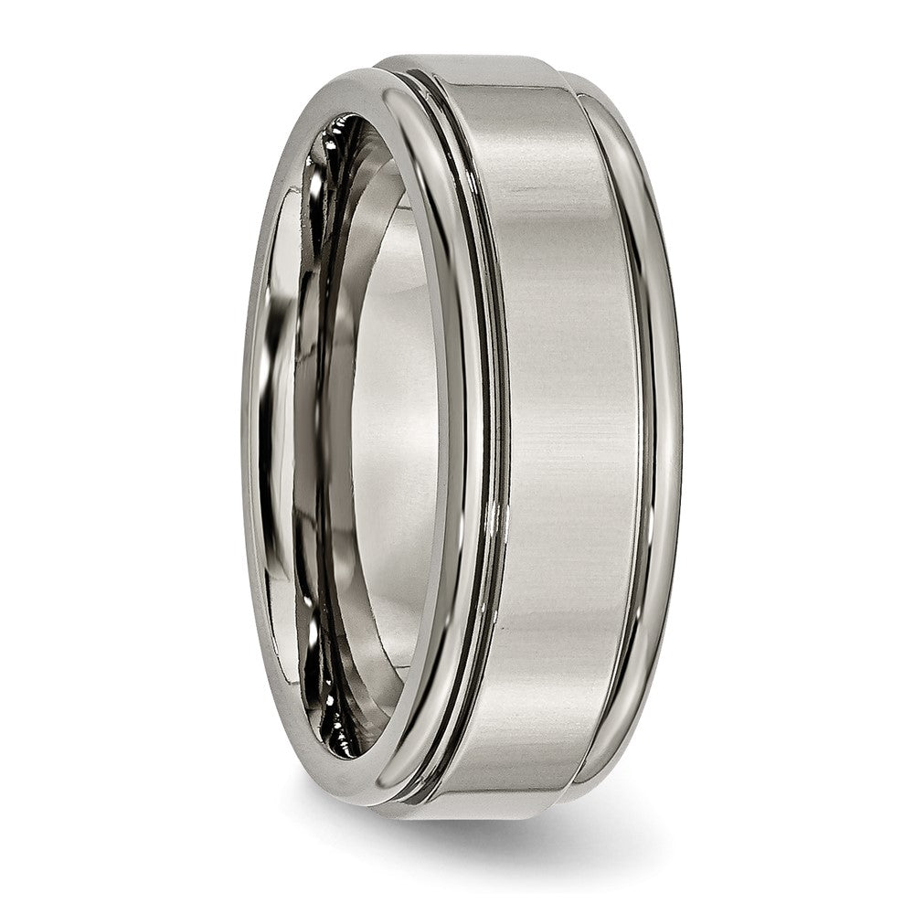 Alternate view of the 8mm Titanium Polished Grooved Edge Comfort Fit Band by The Black Bow Jewelry Co.