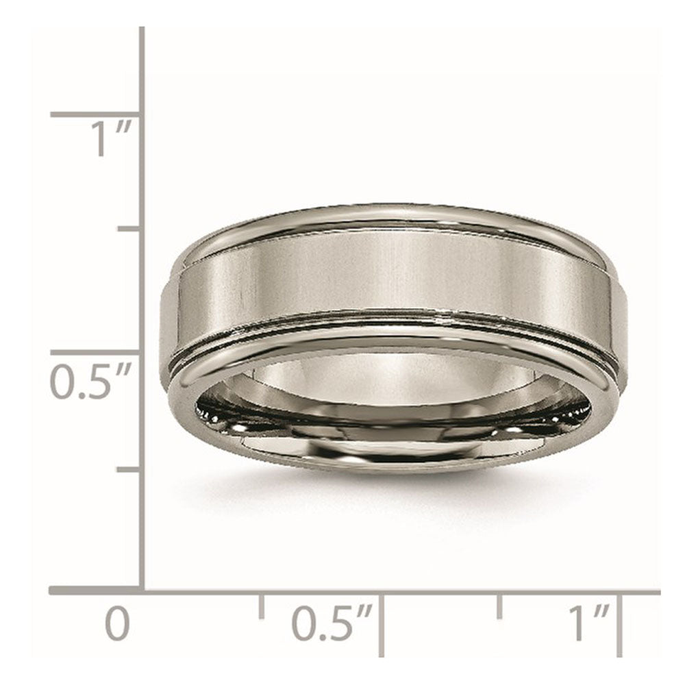 Alternate view of the 8mm Titanium Polished Grooved Edge Comfort Fit Band by The Black Bow Jewelry Co.