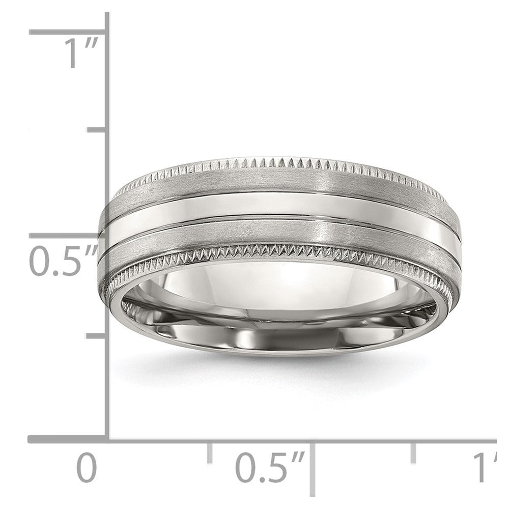 Alternate view of the 7mm Titanium Brushed & Textured Ridge Edge Standard Fit Band by The Black Bow Jewelry Co.