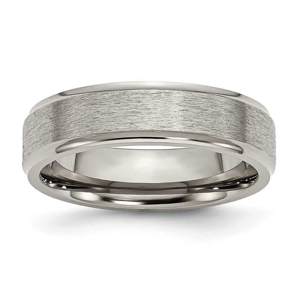 6mm Titanium Brushed Flat Ridged Edge Standard Fit Band, Item R11880 by The Black Bow Jewelry Co.